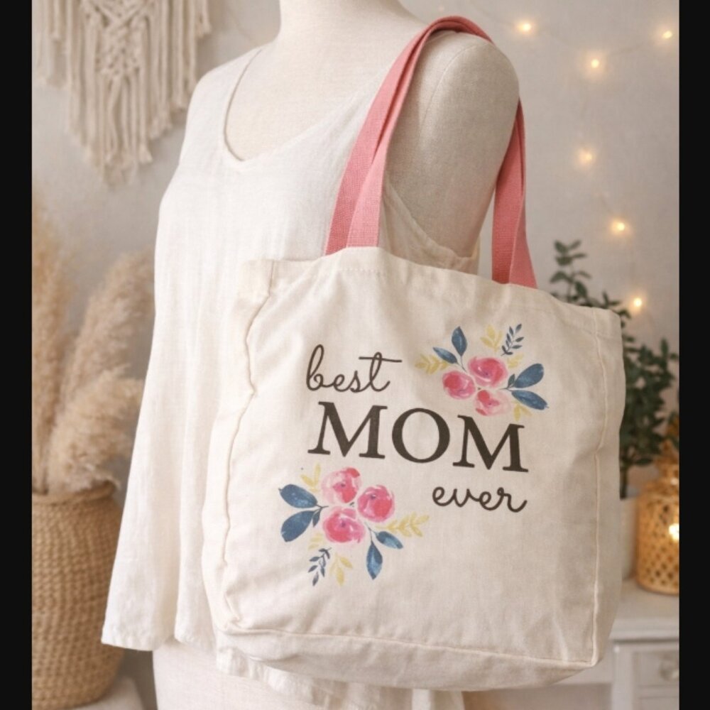 Best Mom Ever Floral Carryall Tote 15x16x5" Sentimental Momcore Cottagecore